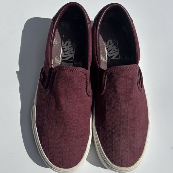 Vans Slip-On 59 Herringbone Maroon Burgundy Port Sneakers Women’s Sz 9 #500714 - Picture 4 of 11